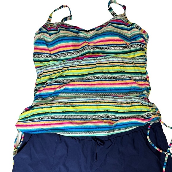 Christina Other - Striped Tankini Swimsuit - Christina Blue